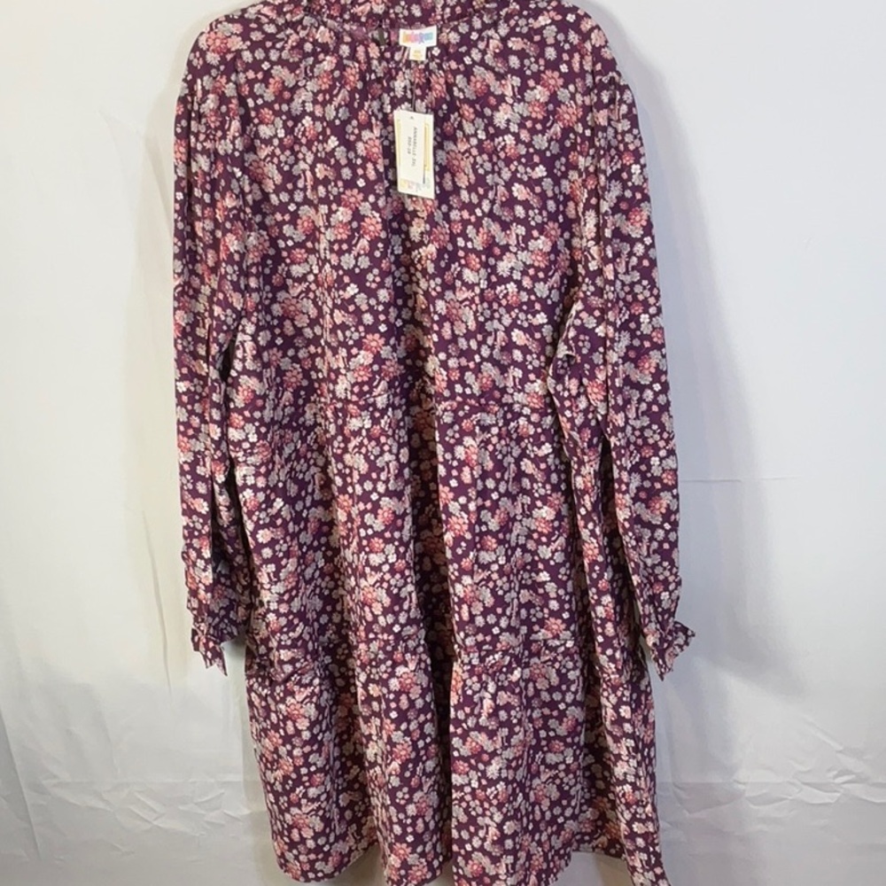 LulaRoe Annabelle Floral Purple Ruffle Tiered Long Sleeve Midi Dress Size 3XL